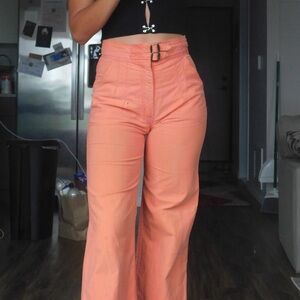 vintage high waisted peachy orange wide leg flare pants with pockets